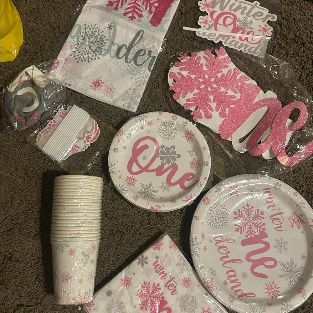 Winter Wonderland Party Supplies Set - Pink and Silver